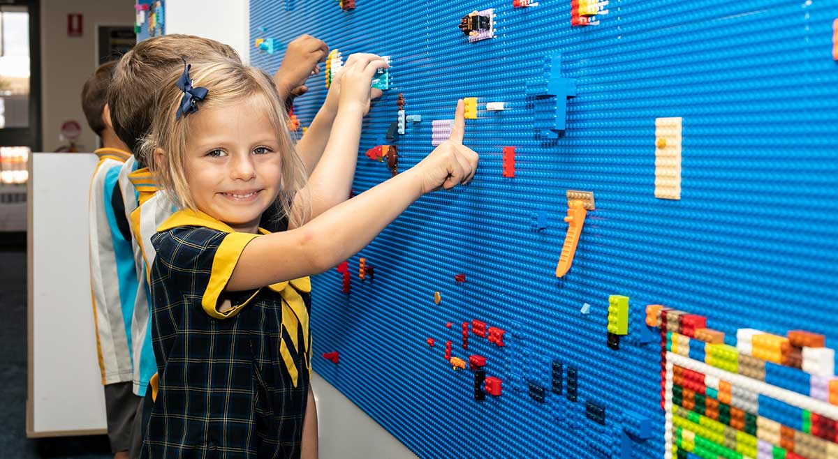 Nirimba State School Students at the Lego Wall